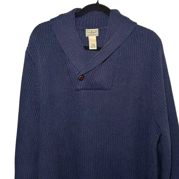 L.L. Bean Men’s Heavyweight Shawl Collar Sweater Navy Blue Size XL - Picture 3 of 7
